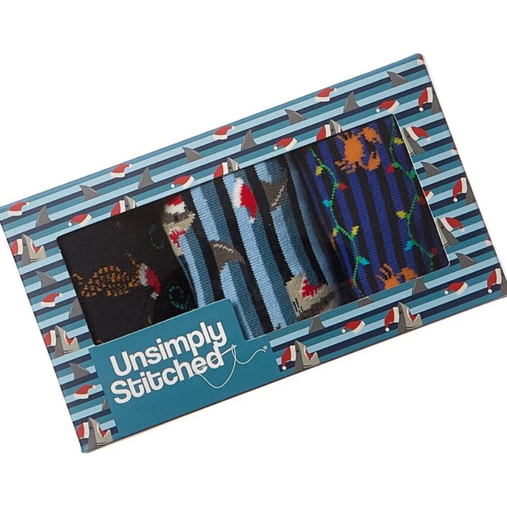 Unsimply Stitched 3 Pk Santa Shark Bite Socks Gift Box/NIB